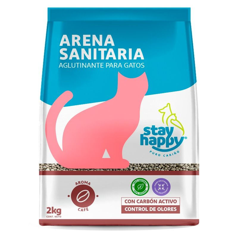 Arena Sanitaria para Gato Aglutinante con Aroma a Café Bolsa 2 Kg Stay Happy