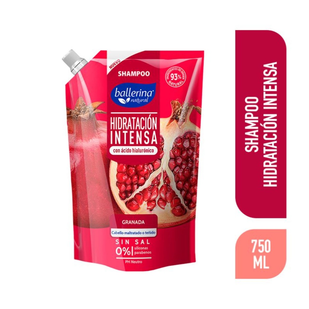 Shampoo Bellerina ballerina granada con ácido hialurónico 750 ml Ballerina