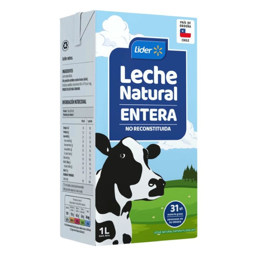 Leche Natural Entera Caja 1 L Lider