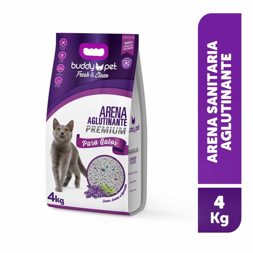 [1153408] Arena Sanitaria para Gato Aglutinante con Aroma a Lavanda Bolsa 4 Kg Buddy Pet