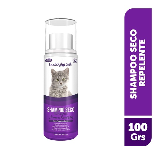 [768147] Shampoo para Gato Seco Repelente Pulgas Aroma Eucaliptus Lata 100 g Buddy Pet