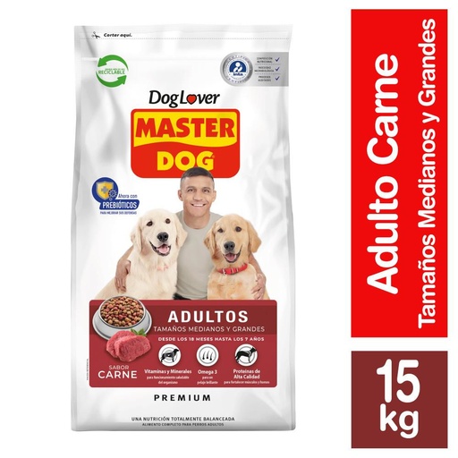 [293647] Alimento Seco Perro Adulto Raza Mediana/Grande Carne Bolsa 15 Kg Master Dog