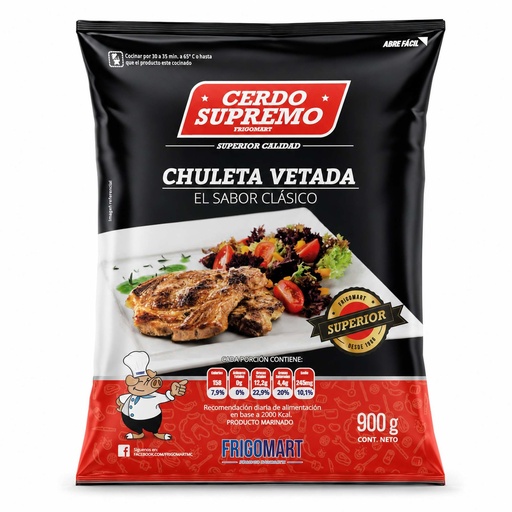 [478989] Chuleta de Cerdo Vetada Congelada 900 g Cerdo Supremo